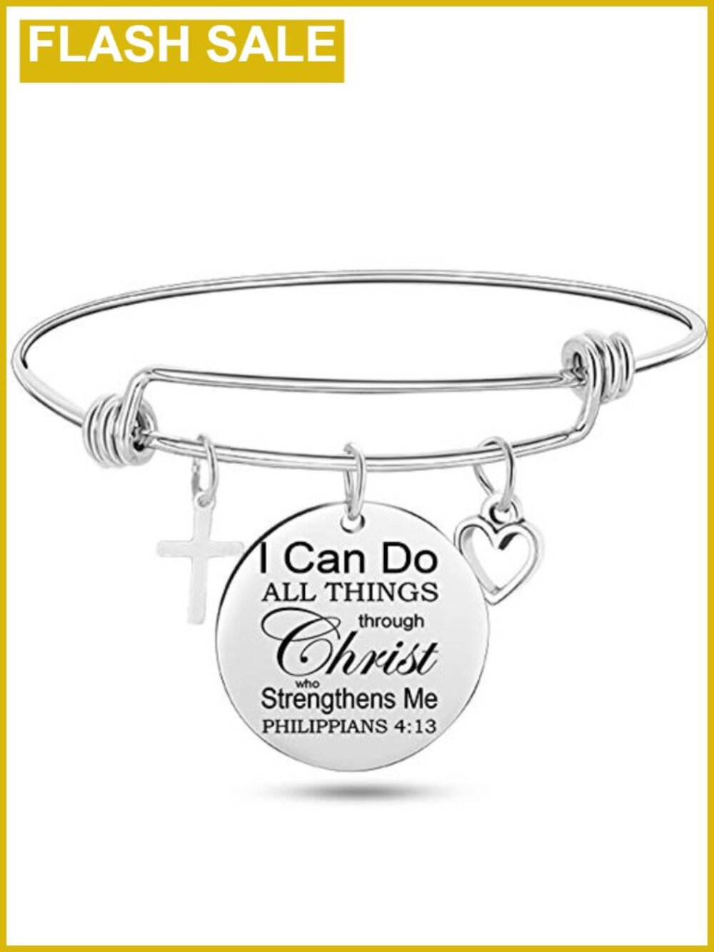 Stainless Steel Adjustable Bangle Bracelet Bible Verse Cross Christian